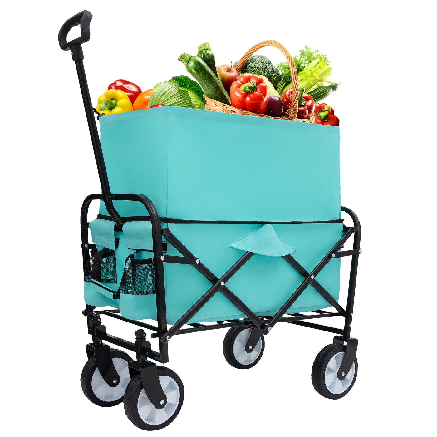 Minimeetall Multi-use Bag,Collapsible Foldable Wagon Cart Beach Wagon Heavy Duty Utility Cart Utility Wagon Grocery Cart for for Camping 3pcs plastic Liner bag /Cover , blue