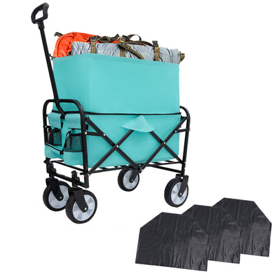Minimeetall Multi-use Bag,Collapsible Foldable Wagon Cart Beach Wagon Heavy Duty Utility Cart Utility Wagon Grocery Cart for for Camping 3pcs plastic Liner bag /Cover , blue