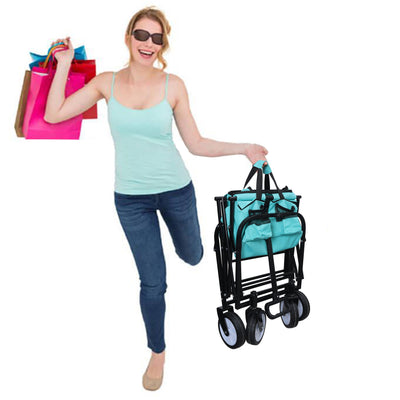 Minimeetall Multi-use Bag,Collapsible Foldable Wagon Cart Beach Wagon Heavy Duty Utility Cart Utility Wagon Grocery Cart for for Camping 3pcs plastic Liner bag /Cover , blue
